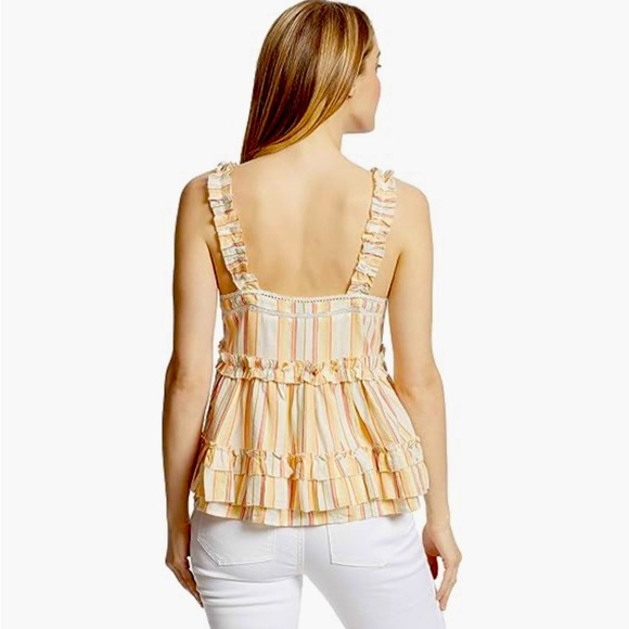 Ella Moss Sammy Tank‎ Blouse Stripes Boho Ruffles Size Medium - Picture 2 of 5